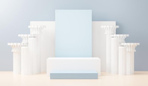 3d render abstract display podium platform for  product presentation and advertising. Minimal scene backdrop with clean design. Vacant pedestal for mock up. Empty stage with pastel color for cosmetic.