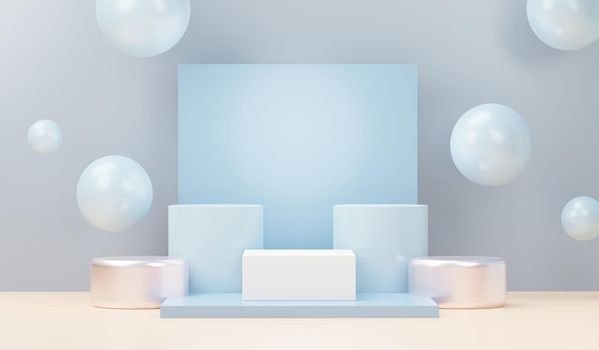 3d render abstract display podium platform for  product presentation and advertising. Minimal scene backdrop with clean design. Vacant pedestal for mock up. Empty stage with pastel color for cosmetic.