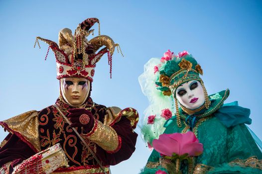 VENICE, ITALY - Febrary 22 2020: The masks of the Venice carnival 2020