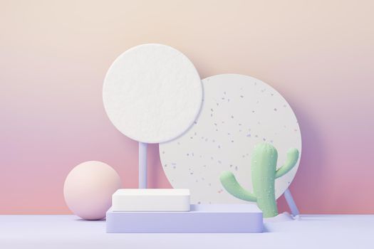 3d render of Beauty podium with Very Peri color of the year 2022 design for product presentation and advertising. Minimal pastel sky and Dreamy land scene. Romance concept.