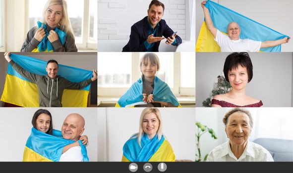laptop near the ukraine flag. online conference.