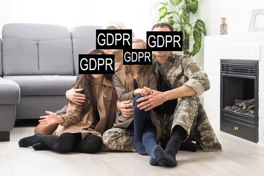 a large family of people behind the inscription GDPR. General data protection regulation. Cyber security and privacy.