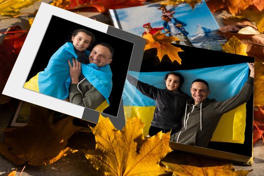 military family photo book with ukraine flag.