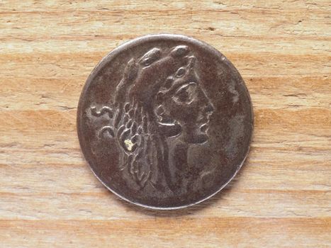 Ancient Roman denarius coin obverse side showing Sulla circa 55 bC