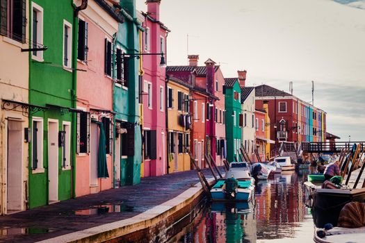 Burano, Italy - January, 06: View of the Colorful houses of Burano island on January 06, 2022