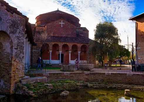 Torcello, Italy - January, 06: View of the Santa Fosca Church in Torcello on January 06, 2022