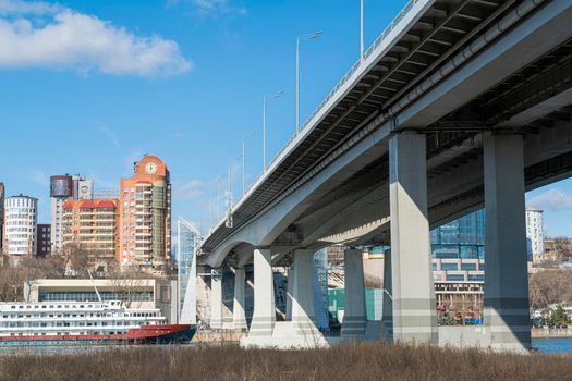 road bridge across the river to the city. high quality photo