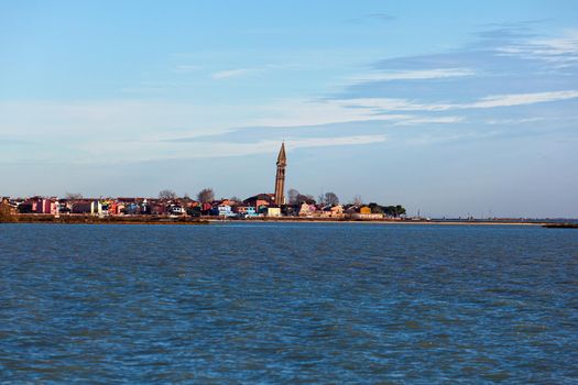 View of the Leaning Bell Tower of the Church of San Martino in Burano Island - Venice Italy