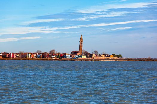 View of the Leaning Bell Tower of the Church of San Martino in Burano Island - Venice Italy