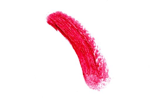 Lipstick smear smudge swipe isolated on white. Makeup brush stroke of red cosmetic product. Cream make up texture. Textured hand drawn red oil sample brush stroke painting.