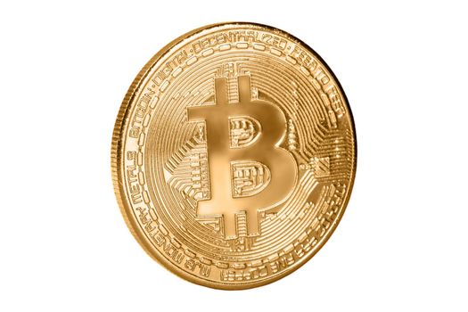 Bitcoin coin isolated on white background. Cryptocurrency, virtual money. Blockchain technology, bitcoin mining concept