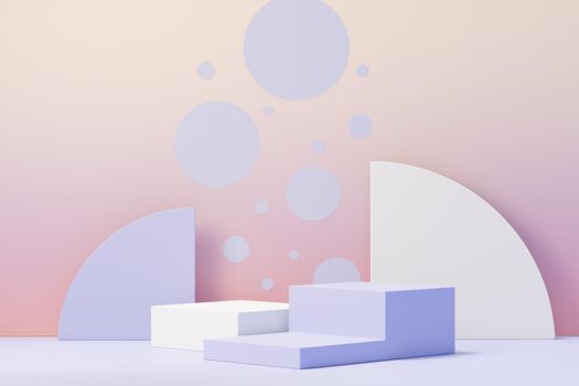 3d render of Beauty podium with Very Peri color of the year 2022 design for product presentation and advertising. Minimal pastel sky and Dreamy land scene. Romance concept.