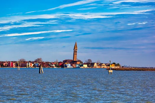 View of the Leaning Bell Tower of the Church of San Martino in Burano Island - Venice Italy