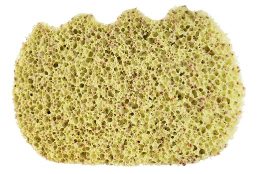 Eco friendly natural bamboo green sponge isolated on white. Woman body care. Washing sponge. Zero waste concept. Alternative to plastic, eco friendly. Personal hygiene object. Top view, macro.