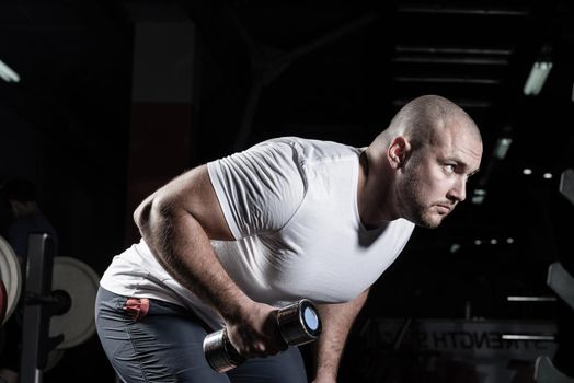 Male bodybuilder engaged with dumbbells in the gym. Healthy lifestyle