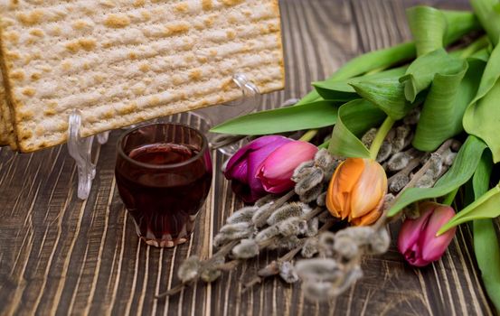 Passover celebration Jewish traditional holiday of kosher wine and matzah bread on Pesach for the ceremony ritual blessings
