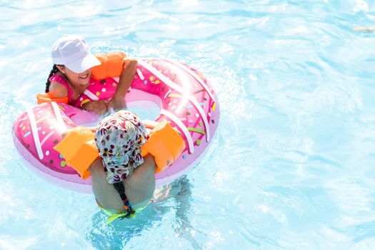 Now pool adventure is waiting for us. Children in the pool