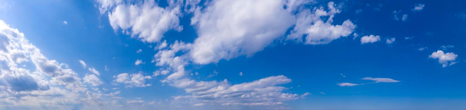 Panoramic view of blue sky with fluffy clouds