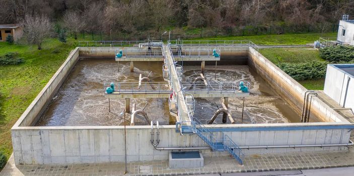 Aerial view of the treatment plant. Water purification.