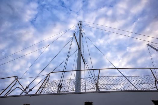 Top of the yacht mast. Equipment on the top of the mast