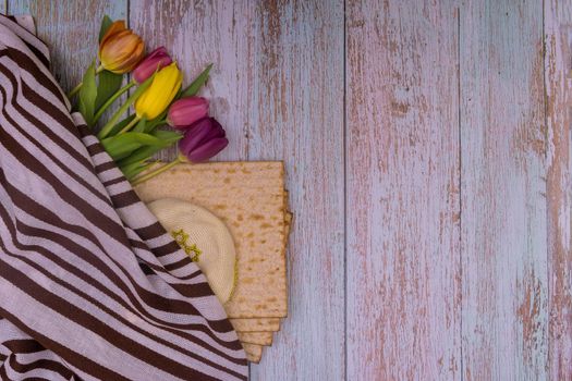 Jewish ceremony ritual with matzos on Passover celebration the Pesach holiday