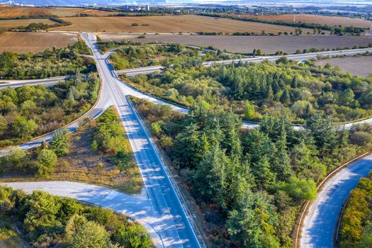 Aerial view from drone of a part of a road junction. Transportation and infrastructure concept