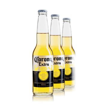 Tallinn, Estonia - March, 2022: Corona Extra beer isolated on white, produced by Cerveceria Modelo in Mexico.