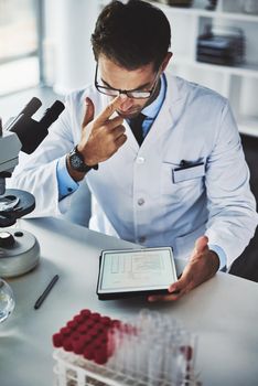 Shot of a scientist using a digital tablet while working in a lab.