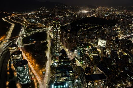 Long exposure top view of Santiago de Chile city at night