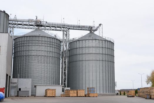 Industrial zone. metal buildings of the sunflower oil plant.