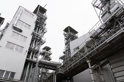 Industrial zone. metal buildings of the sunflower oil plant.