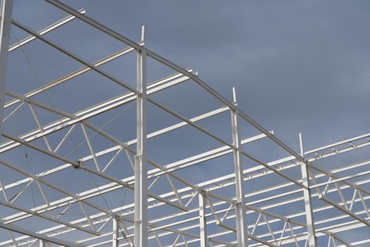 Waerehouse construction site close up. metal frame.