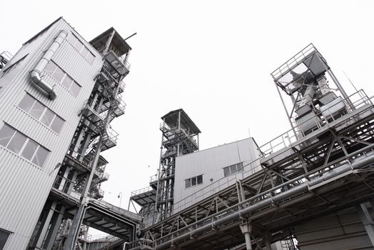 Industrial zone. metal buildings of the sunflower oil plant.