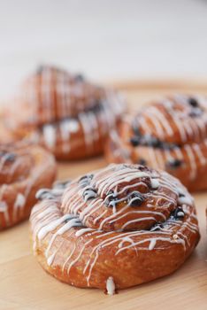 close up cinnamon danish roll on table .