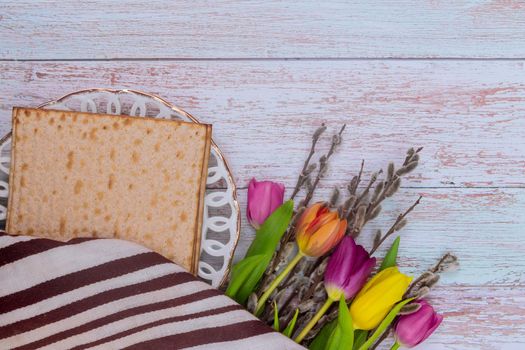 Pesach with matzos on Passover celebration the Jewish ceremony ritual