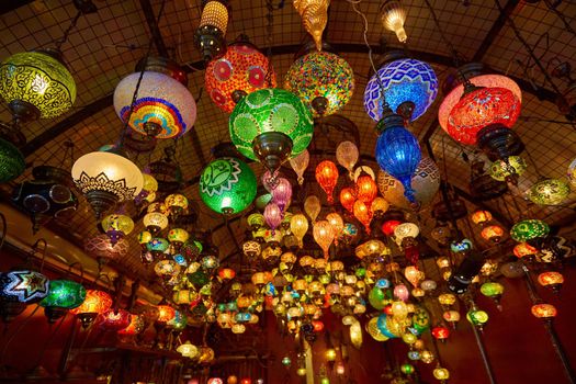 Traditional arabic lanterns on the market. Shallow dof