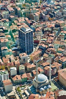 View of the roofs of Istanbul. Retro style. Shooting through glass