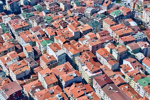 View of the roofs of Istanbul. Retro style. Shooting through glass