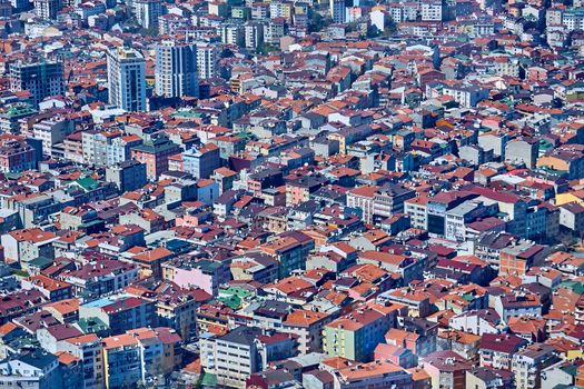 View of the roofs of Istanbul. Retro style. Shooting through glass