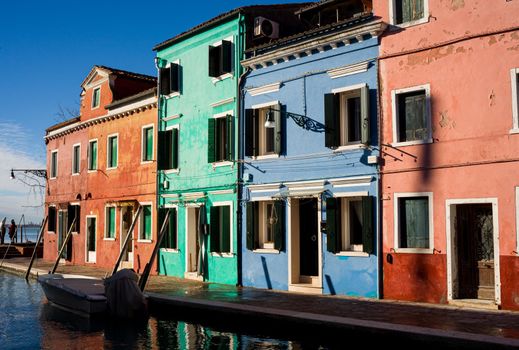 View of the Colorful houses of Burano island, Venice. italy