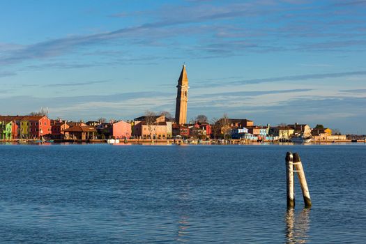 View of the Leaning Bell Tower of the Church of San Martino in Burano Island - Venice Italy