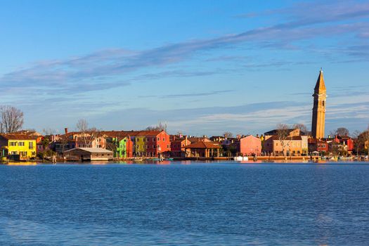 View of the Leaning Bell Tower of the Church of San Martino in Burano Island - Venice Italy