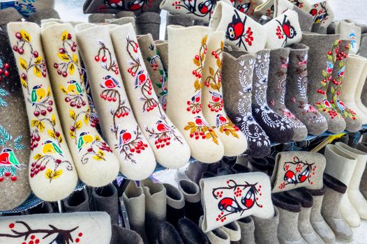 Valenki - traditional Russian winter shoes made of felt