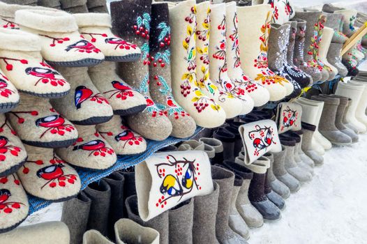 Valenki - traditional Russian winter shoes made of felt