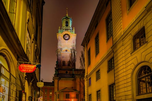 Night view of Gumla Tan Old Town. Shooting Location: Sweden, Stockholm