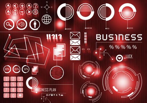 Digital business background image with icons on media screen