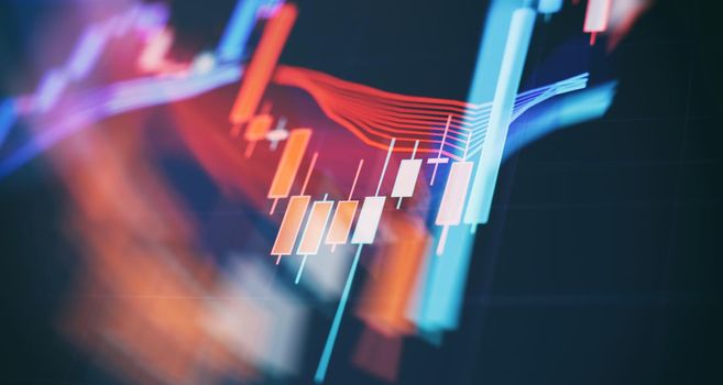 forex trading graph and candlestick chart suitable for financial investment concept. Economy trends background for business idea and all art work design. Abstract finance background.