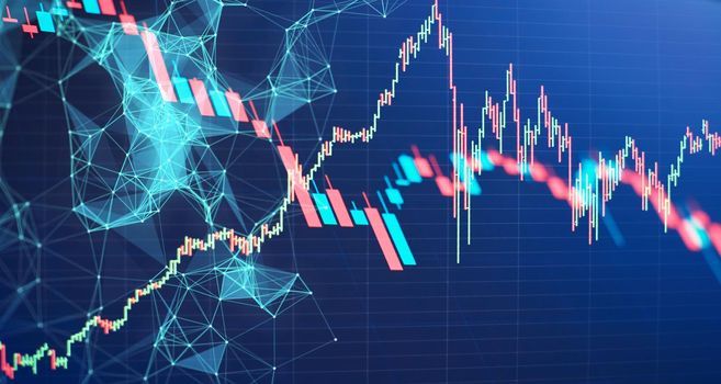 forex trading graph and candlestick chart suitable for financial investment concept. Economy trends background for business idea and all art work design. Abstract finance background.