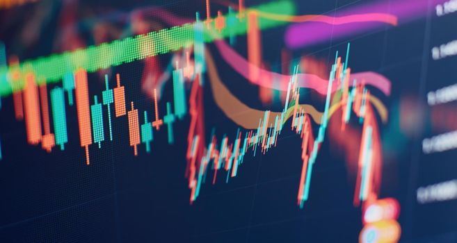 forex trading graph and candlestick chart suitable for financial investment concept. Economy trends background for business idea and all art work design. Abstract finance background.