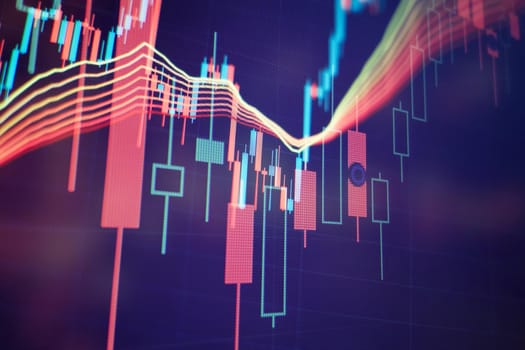 Abstract graphic consisting of blured points , graph and chart . Information concept .